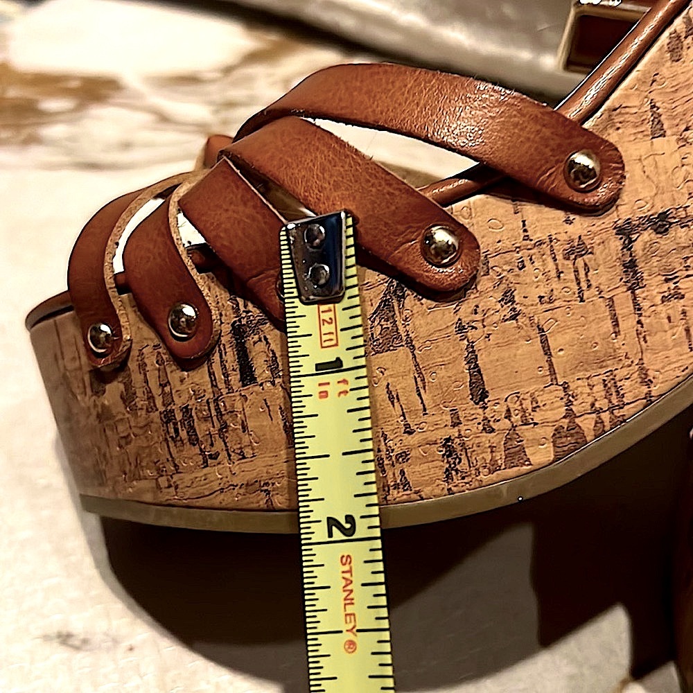 LK NW MOSSIMO 👡 FAUX BROWN LEATHER 4” CORK HEEL PLATFORM WEDGE SANDALS Womens 10 - Picture 16 of 16